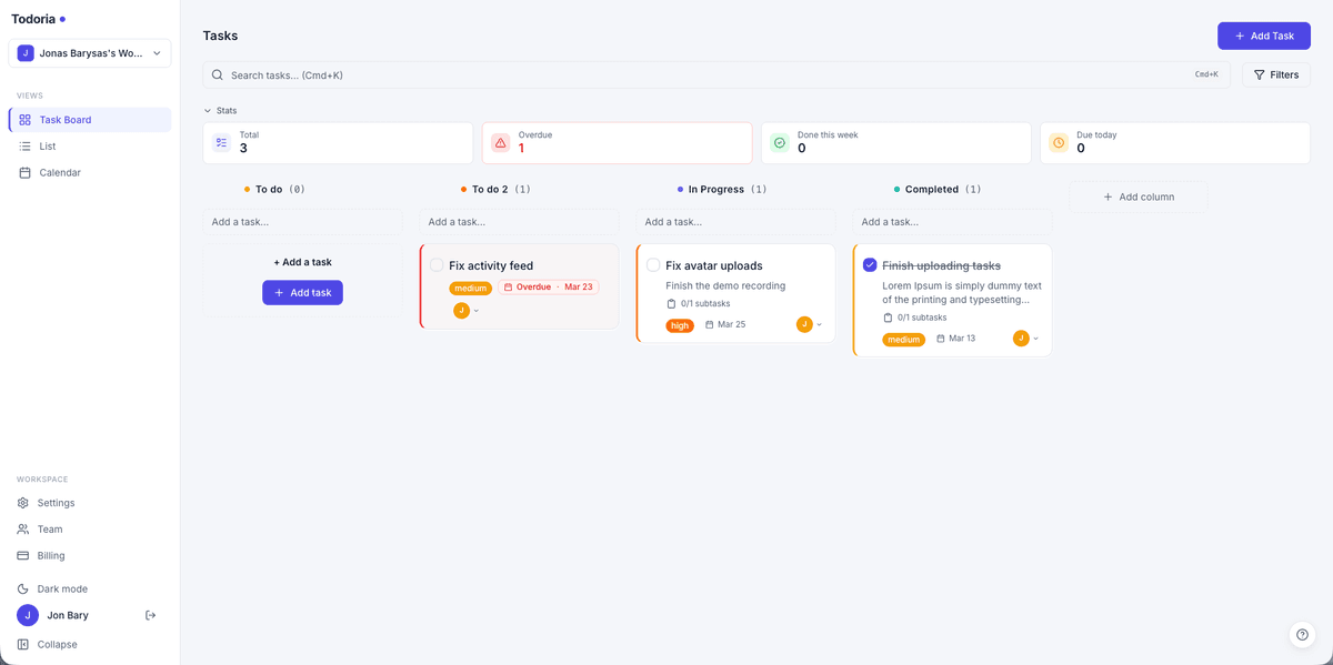 Todoria screenshot 2